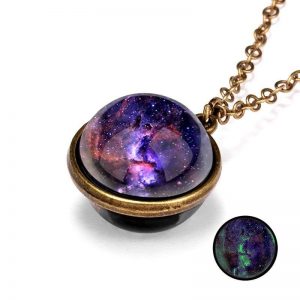 Glowing Glass Dome Galaxy System Pendant Necklace