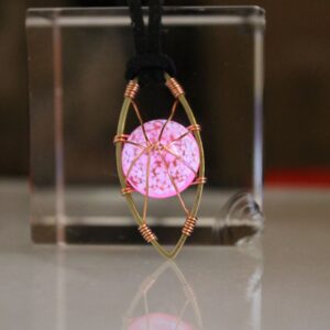 Glowing Eye Pendant Necklace Cradled in Copper Wire