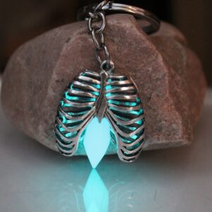 Glow in the Dark Heart in a Skeleton’s Ribcage Keychain Pendant