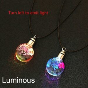 Glow in the Dark Dried Flower and Butterfly Glass Ball Pendant Necklace