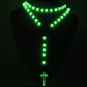 Glow in Dark Plastic Rosary Beads Cross Necklace