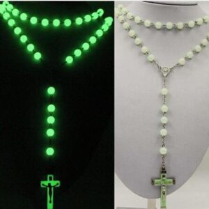 Glow in Dark Plastic Rosary Beads Cross Necklace