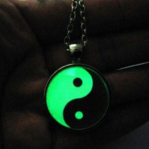 Glow in the Dark Handmade Tai Ji Glass Tile Yin Yang Pendant Necklace