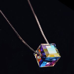 925 Sterling Silver Crystal Cube Charm Necklace