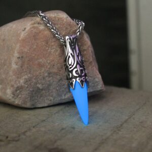 Glow in the Dark Titanium Steel Viking Wolf Fang Pendant  Necklace